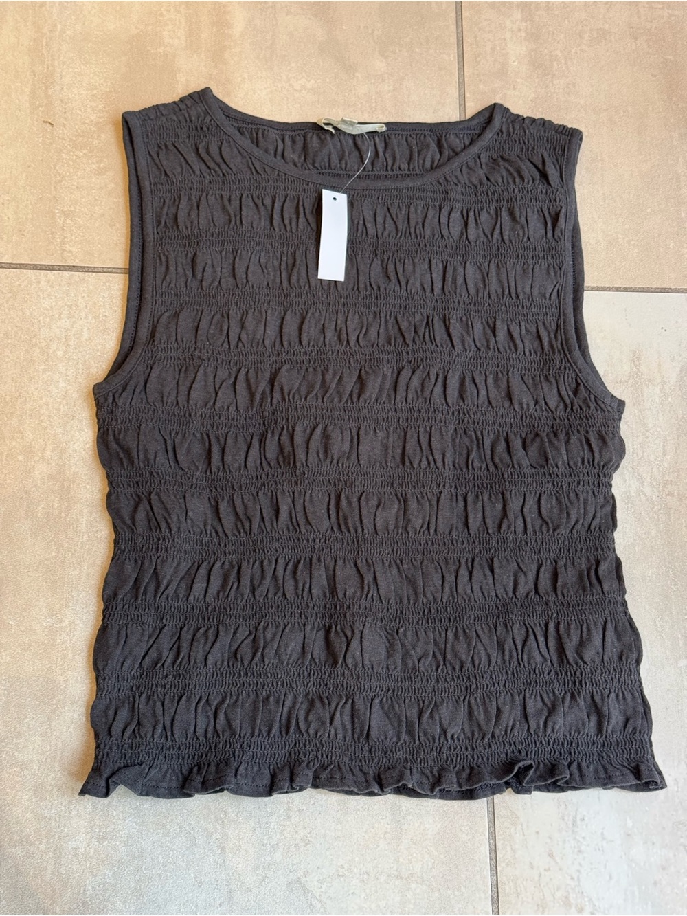 Madewell Black Smocked Sleeveless Tank Top